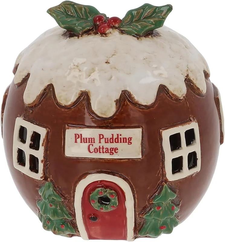 Shudehill Giftware Village Pottery - Portavelas de té con pudín de ciruela — Adviento y mesa