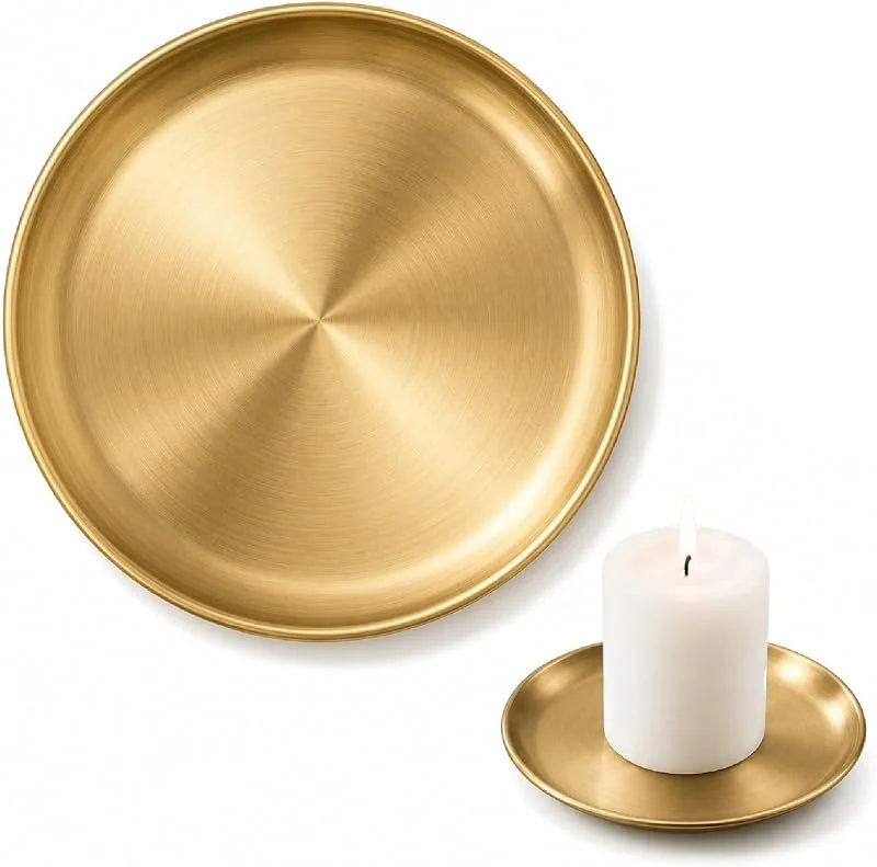 Yeheap Portavelas Redondas, Metal Porta Velas Ø 14 cm, Platitos para Velas — Cena a la luz de velas