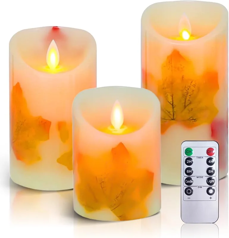 Visita la tienda de AiiBowy Velas LED de Otoño [3 piezas] Velas LED Efecto Llama con Temporizador y luz parpadeante, Velas de Hojas de Arce para Casa, Iglesia, Fiesta, Decoración de Navidad - Hojas de Arce — Luces Navidad