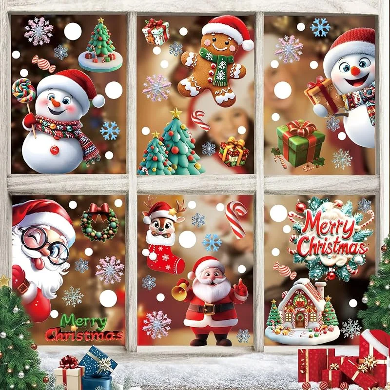Zidoley 9 hojas, 263 unidades, pegatinas para ventanas de Navidad, autoadhesivas, decoraciones navideñas, pegatinas de PVC de doble cara, reutilizables, para ventanas de cristal — Envoltorio regalo