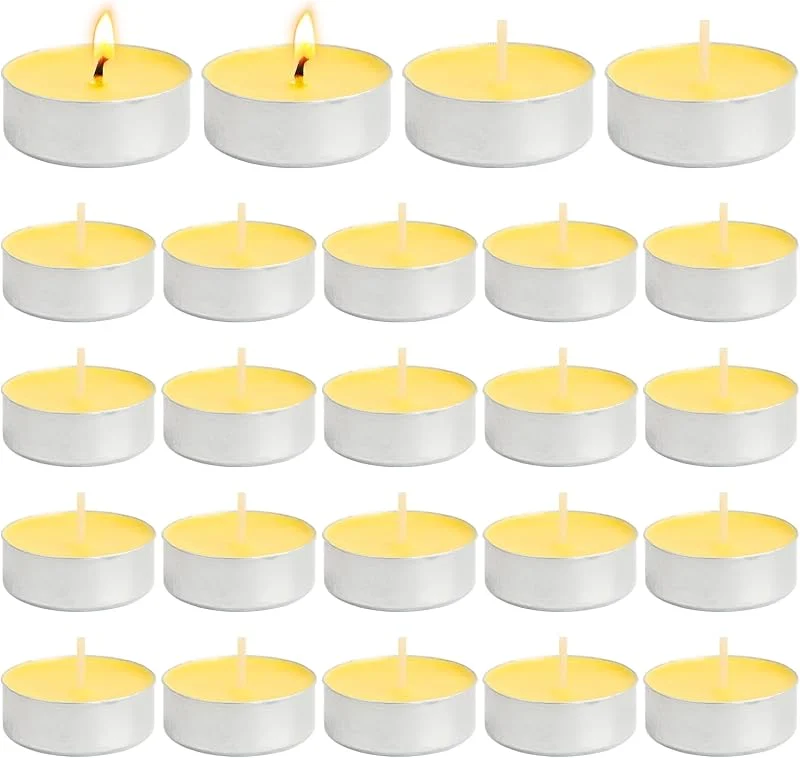 Encuryna 24 velas de cera de abeja, aroma natural, sin aroma, sin humo, quema limpio, con más de 4 horas de combustión, ambiente acogedor gracias a la cera de abeja — Cena a la luz de velas