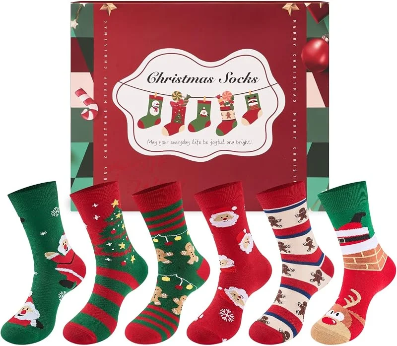 Visita la tienda de SukModen SukModen Calcetines navideños para mujer y hombre, 6 pares, 37-46, divertidos calcetines de Navidad unisex con motivo navideño, A Rayas, 37-46 — Decoracion Navidad