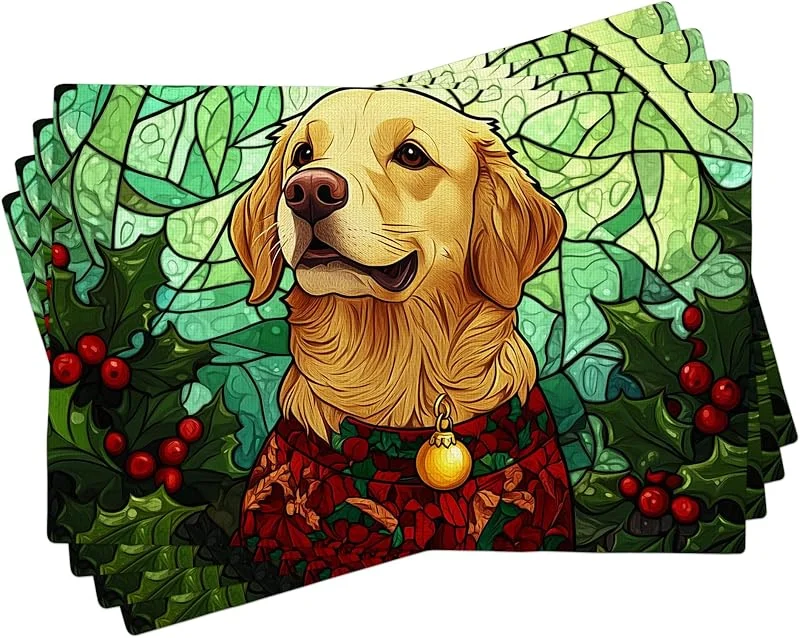 Generic Golden Retriever - Juego de 4 manteles individuales de Navidad para mesa de comedor de invierno, lavables para interiores y exteriores, de Navidad, 45, 7 x 30, 5 cm — Hogar y cocina