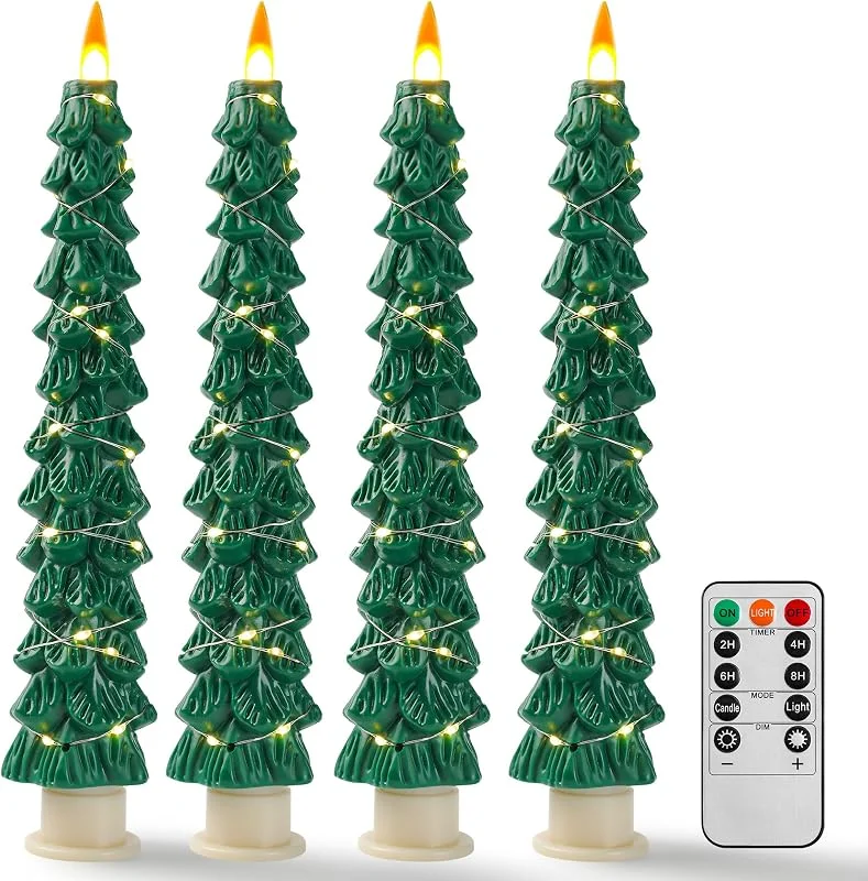 Visita la tienda de Da by 4 Velas LED con Forma de Árbol de Navidad Verde, Velas Sin Llama con Cadena de Cobre, Efecto de Llama Realista Actualizado, Funcionan con Pilas y Mando a Distancia para Decoración Navideña y Hogar — Luces Navidad