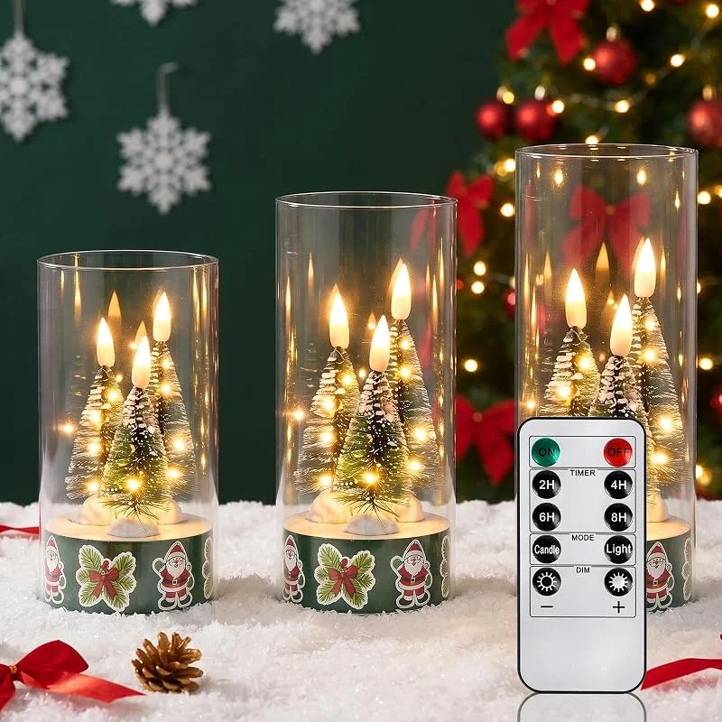 Kujizpu 3 Piezas Navidad Velas LED, Christmas Velas Led Efecto Llama con Pilas — Luces Navidad