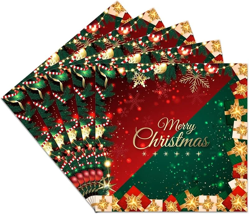 COSORO 20 Unidades Servilletas de Papel para Fiesta de Navidad, Decoraciones de Mesa “Feliz Navidad” con Motivo de Nieve Roja y Verde, Servilletas de Papel Tisú para Almuerzo y Cena — Adviento y mesa