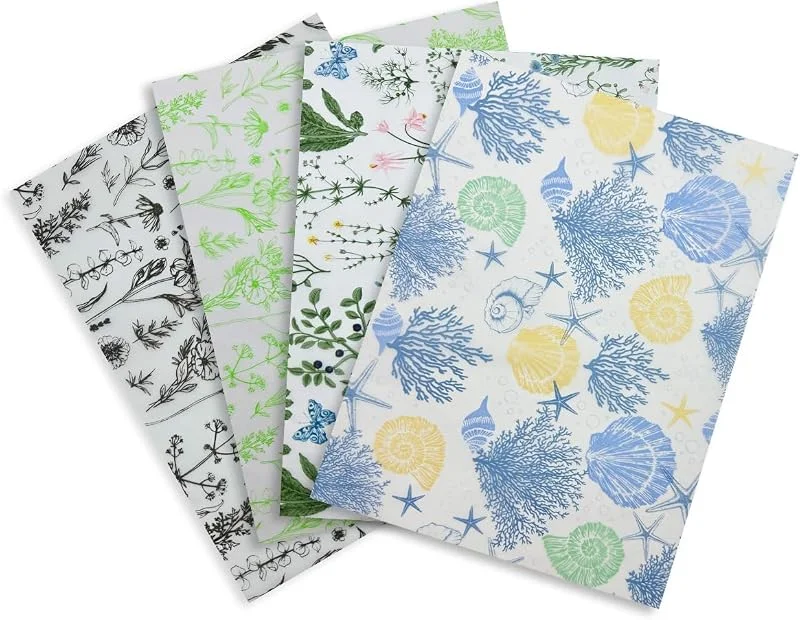 ZHNERY 20 hojas de papel de seda para envolver regalos - Papel de seda verde azul con 4 patrones diferentes de 50 x 35 cm para envolver regalos de manualidades navideñas — Envoltorio regalo