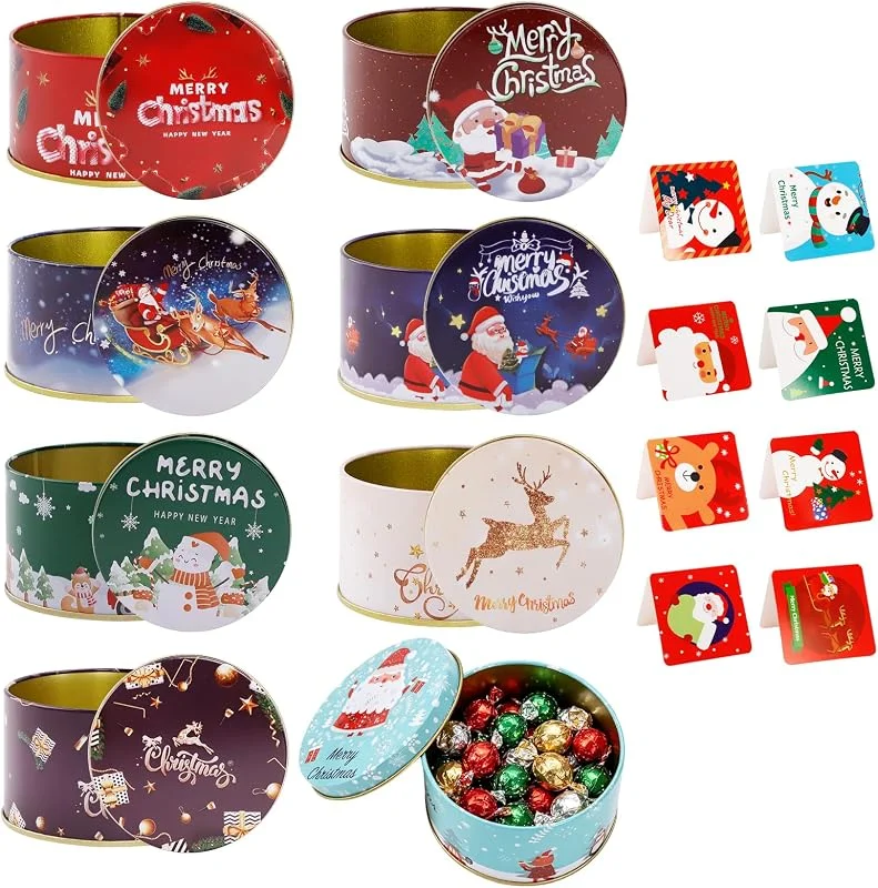 QLFJ-FurDec 8 Cajas Galletas Navidad, Caja para Tarjetas Regalo de Metal con Tapas — Envoltorio regalo