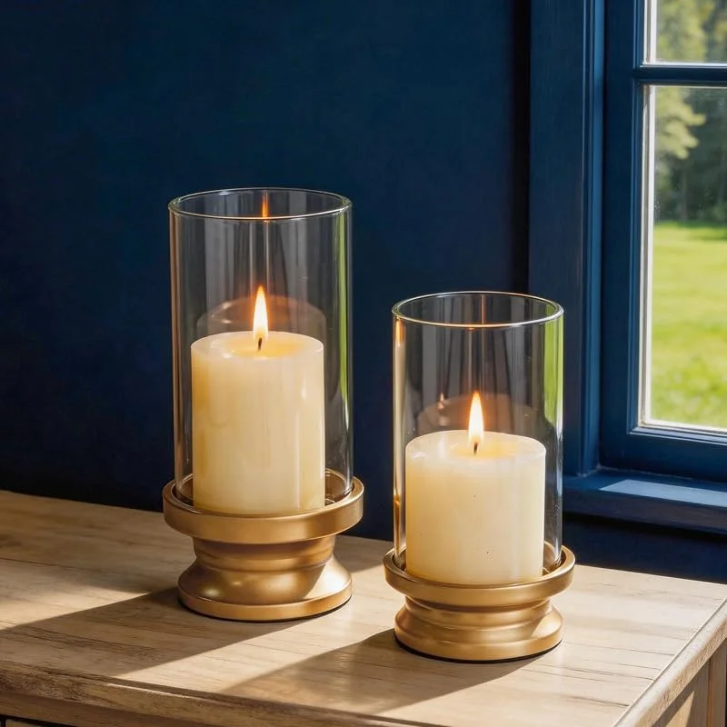 Visita la tienda de Nuptio NUPTIO Portavelas Huracán Oro Juego 2 Portavelas Velas De Pilar con Funda — Decoracion Navidad