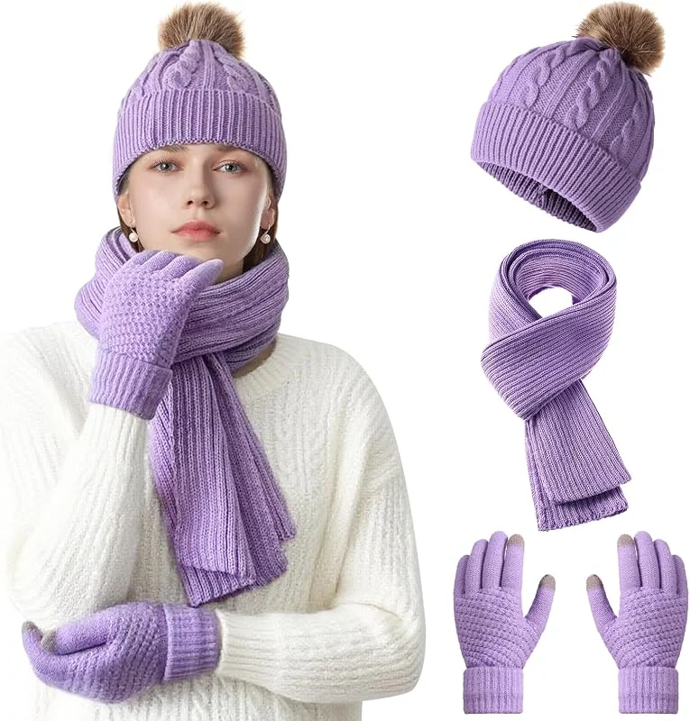 NHTJTHE Gorro, bufanda y guante para hombre, guantes para pantalla táctil, bufanda 3 en 1, como regalo en frío invierno — Ropa Navidad