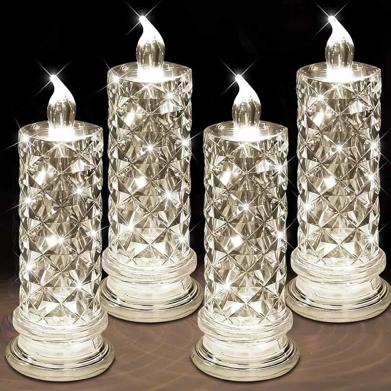 KATELUO LED Velas Sin Llama, 2 Piezas Velas LED Efecto Llama Parpadeante, Velas Eléctricas Parpadeantes, Vela a Pilas para Navidad, Halloween, Acción de Gracias, Boda, Cumpleaños — Cena a la luz de velas
