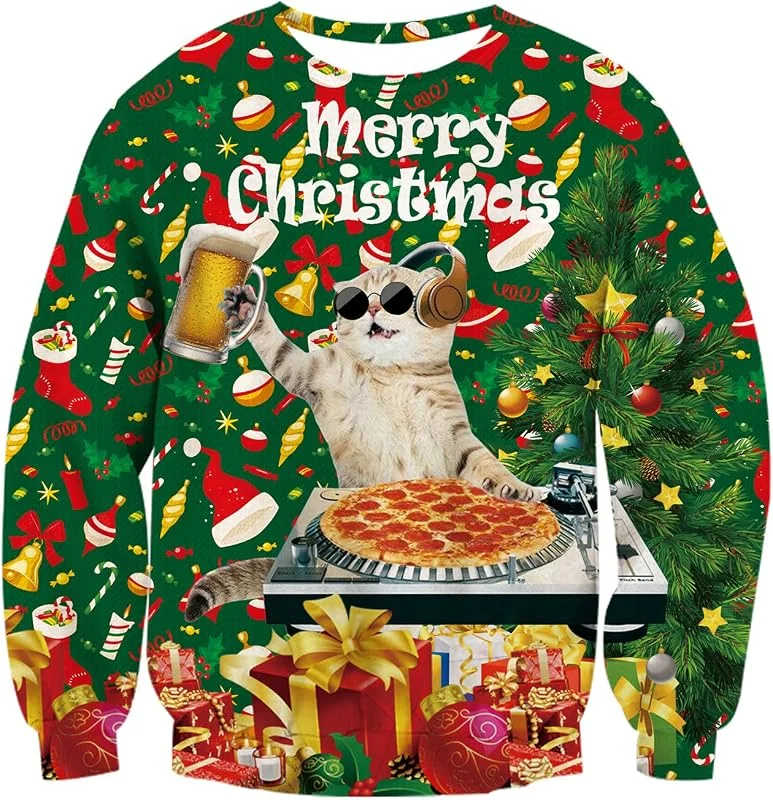 Visita la tienda de TUONROAD TUONROAD Suéter de Navidad Unisexo Novedad Christmas Impreso Jerséis Cuello Redondo Manga Larga Ugly Xmas Sweater Invierno para Mujer Hombre S-XXL — Ropa Navidad