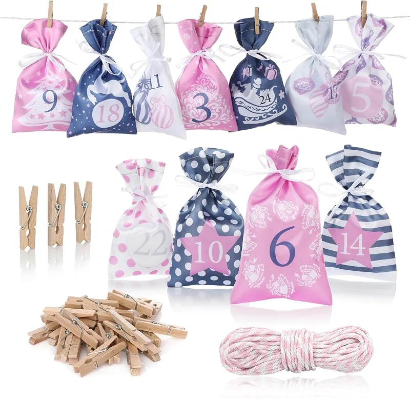 Nordstern Bolsa de tela con calendario de Adviento para rellenar, 24 unidades, calendario de Navidad para niños, niñas y mujeres — Adviento y mesa
