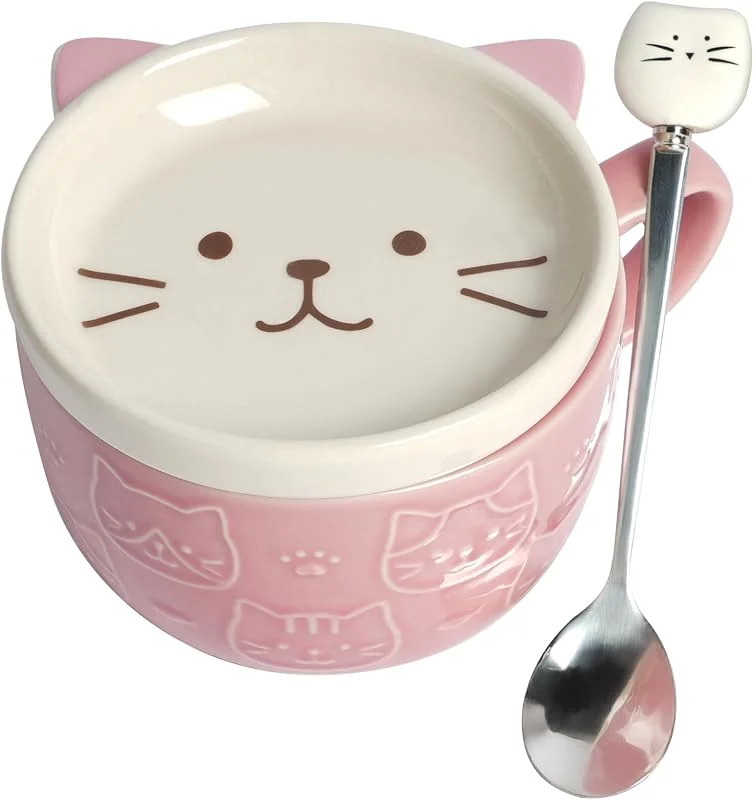 HOTUT Tazas de Café Gato con Tapas y Cuchara, 300ml Tazas de Café con Tapa para Gatos, Kawaii Animal Novedad, Regalo de Cumpleaños Navidad Para Amigos — Adviento y mesa