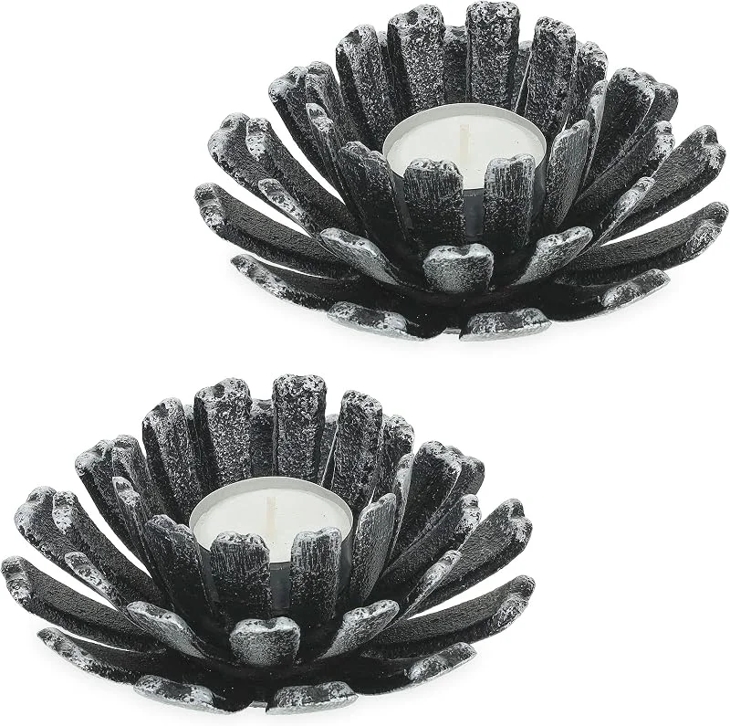 Visita la tienda de Relaxdays Relaxdays Pack de 2 Portavelas, Forma de Flor, Plateado — Cena a la luz de velas