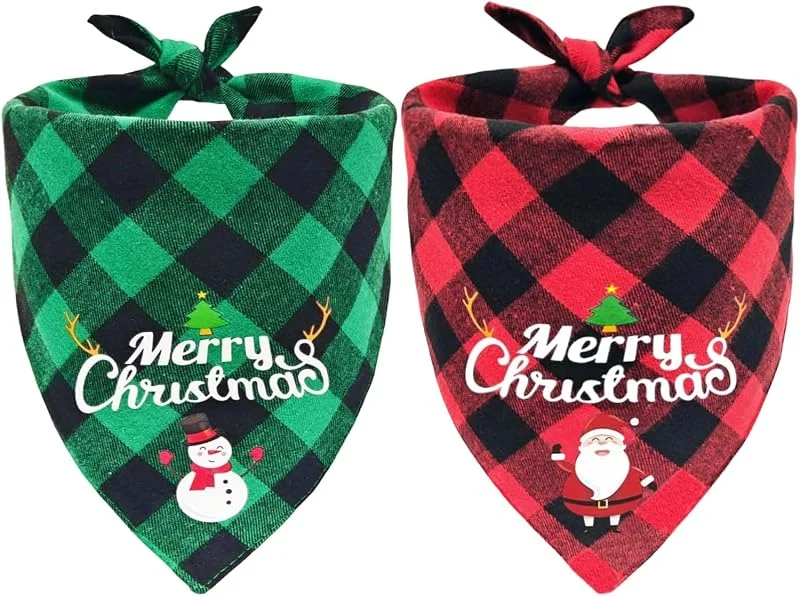 MBSIVSA 2 Piezas Bandana Perro Navidad, Bufanda Clásica a Cuadros — Ropa Navidad