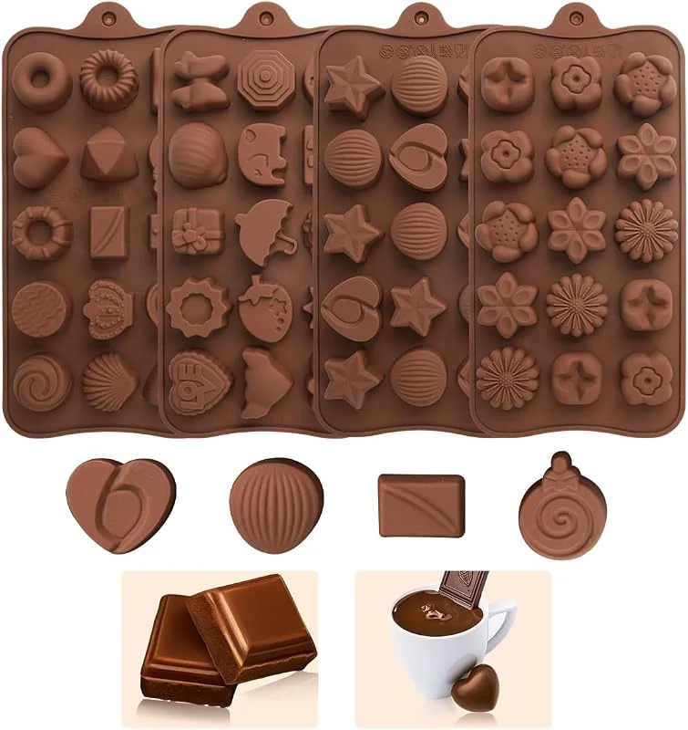 Jinsion 4 Piezas Moldes Chocolate Silicona, Antiadherente Molde de Chocolate — Hogar y cocina