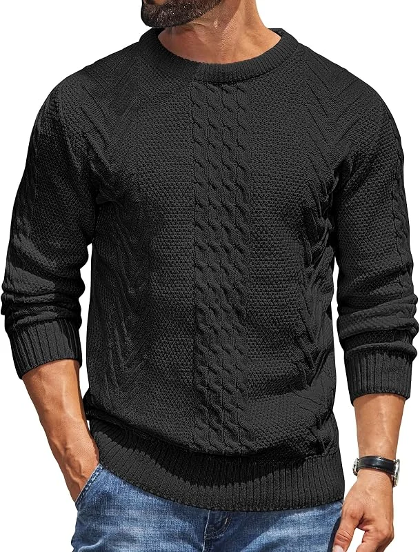 Visita la tienda de COOFANDY COOFANDY Jersey Hombre con Cuello Redondo de Punto Cable — Ropa Navidad