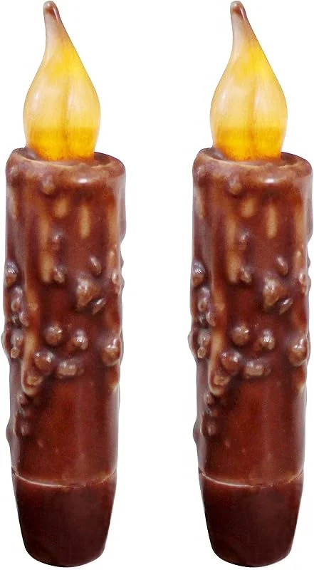 CVHOMEDECO. Velas cónicas LED de cera real sumergidas a mano, funciona con pilas, decoración primitiva de luces sin llama, 4.75 pulgadas, café, 2 unidades en un paquete — Cena a la luz de velas
