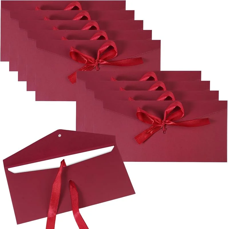 Minxulan 10 Piezas Vintage Kraft Cinta Sobres, 22 x 11 cm sobre de Color Burdeos — Envoltorio regalo