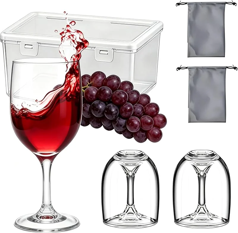 Biamaleu 2pcs 200ml Transparent Copas de Vino Tinto Desmontables Copa Vino plástic — Vino y mesa festiva