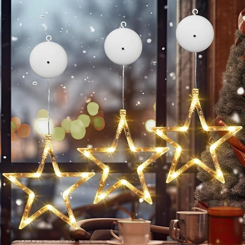 ENCOUN Cortina Luces Navidad, 3 Piezas Estrellas Luces de Navidad, Estrella Luces Decorativas con Gancho, 10 LED Luces de Cortina de Ventana, Decoracion Navidad para Fiesta, Boda, Balcón, Ventana