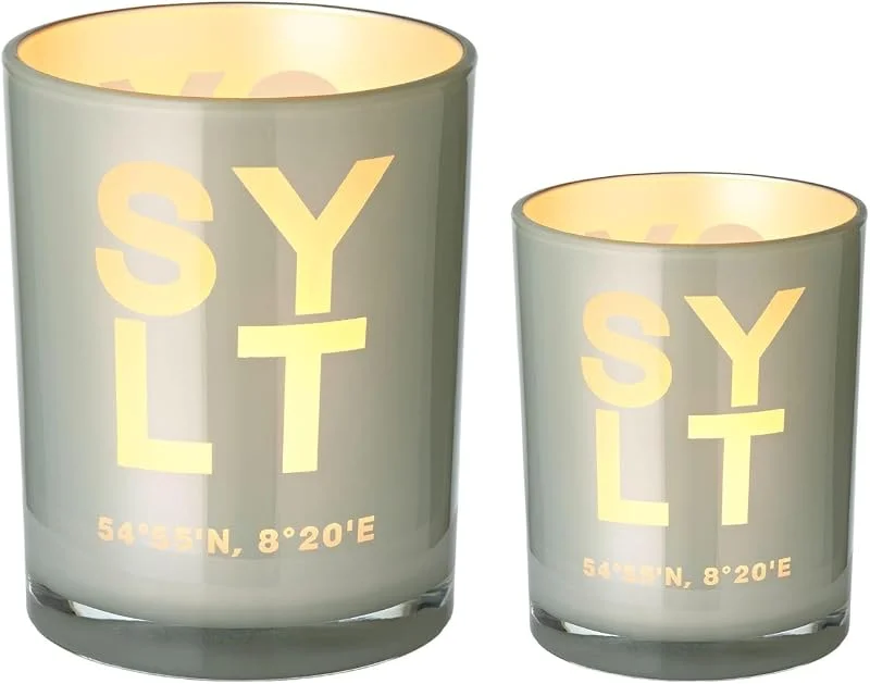 Visita la tienda de EDZARD EDZARD Set 2 Vasos portavelas Sylt (H 8, 12, 5 cm, Ø 7, 9 cm), cristal gris — Cena a la luz de velas