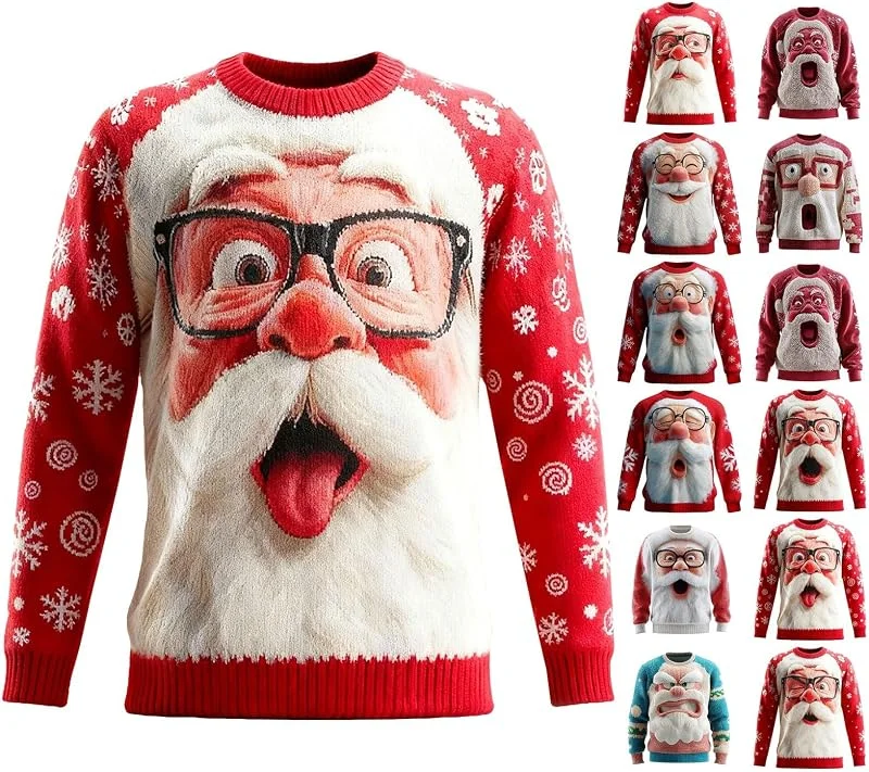 Generic HUIFUAO - Suéter feo de Navidad para mujer, divertido estampado de Papá Noel, suéteres de Navidad, trajes de invierno, cálido, cómodo, de punto, de manga larga, para festivales, disfraces, Z03 Azul, S — Ropa Navidad