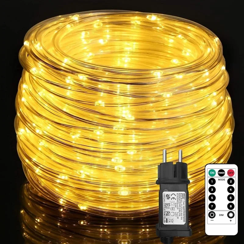 Visita la tienda de Auting Auting Guirnalda de luces LED de 10 m, 100 ledes, resistente al agua, luz blanca cálida, para interior y exterior, fiesta, boda, Navidad, blanca cálida, 8 modos y brillo regulable — Luces Navidad