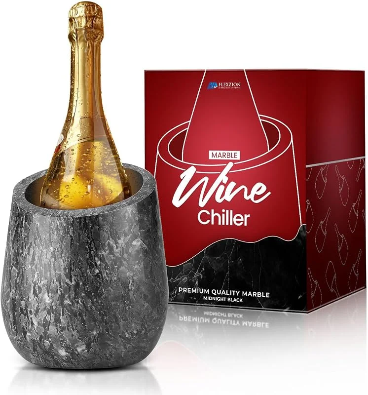 Flexzion Cubo enfriador de vino de mármol, enfriador de champán, enfriadores de vino para botellas y soporte multiusos para utensilios de cocina, enfriador de botellas de vino de piedra adaptable de — Vino y mesa festiva
