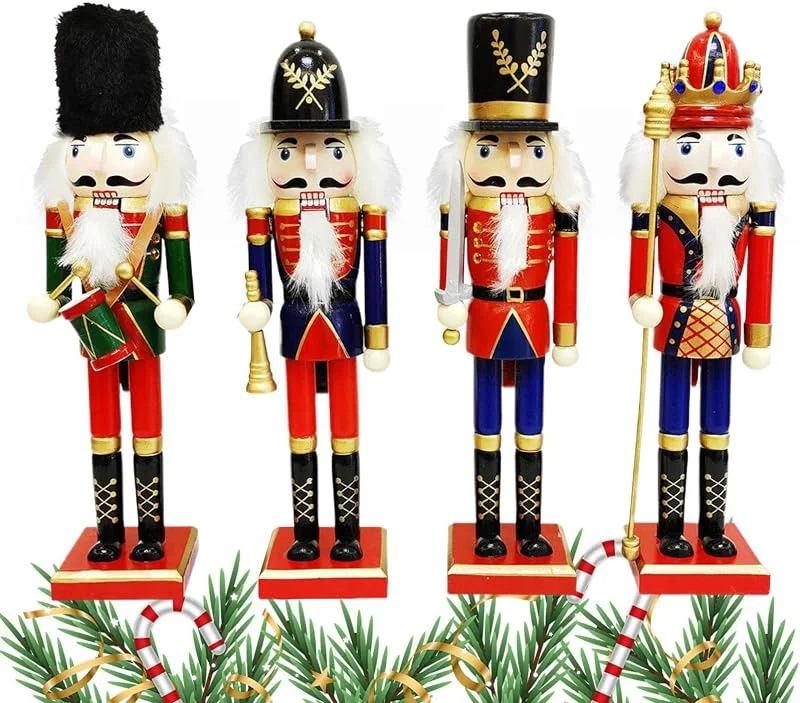 Gvblkq Figuras De Cascanueces Navideños 4 Piezas Estatuas Navideñas de Madera — Decoracion Navidad