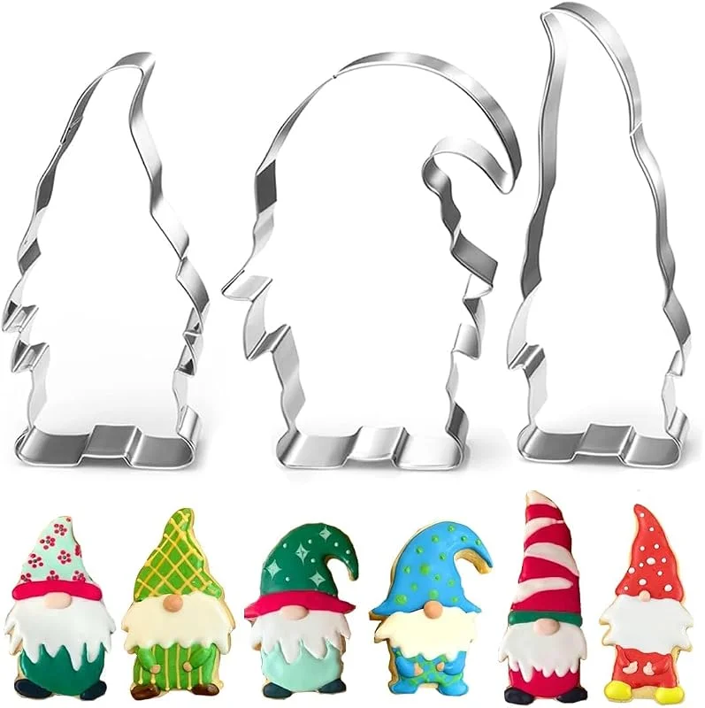 QUOHE Moldes Galletas Navidad, 3 Piezas Gnomo Navidad Molde de Reposteria para Horno de Acero Inoxidable para Niños, Grandes Navideñas Cortador Infantiles Gnomos Navideños Cortadores para Galletas — Hogar y cocina