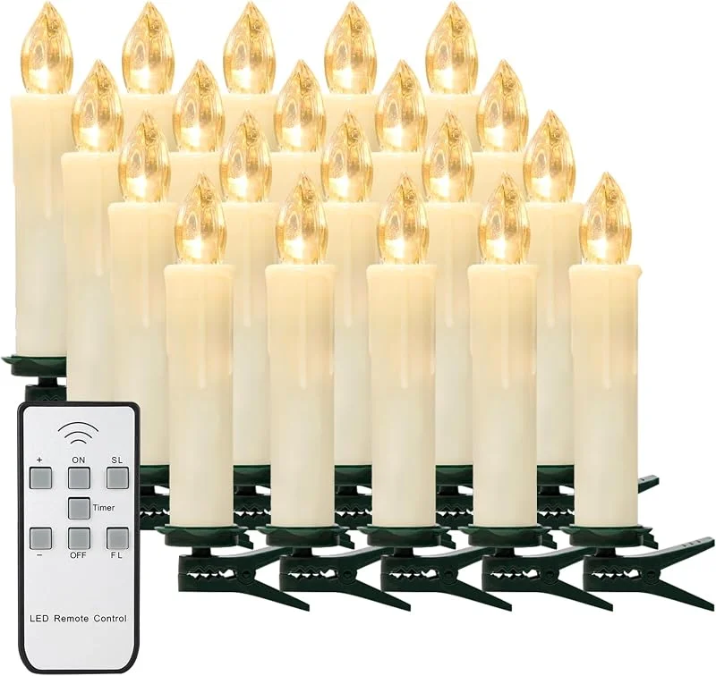 yunsheng 20 velas para árbol de Navidad con temporizador de mando a distancia, color blanco cálido, sin cables, funciona con pilas, sin llama, guirnalda de luces para árbol de Navidad, impermeable — Luces Navidad