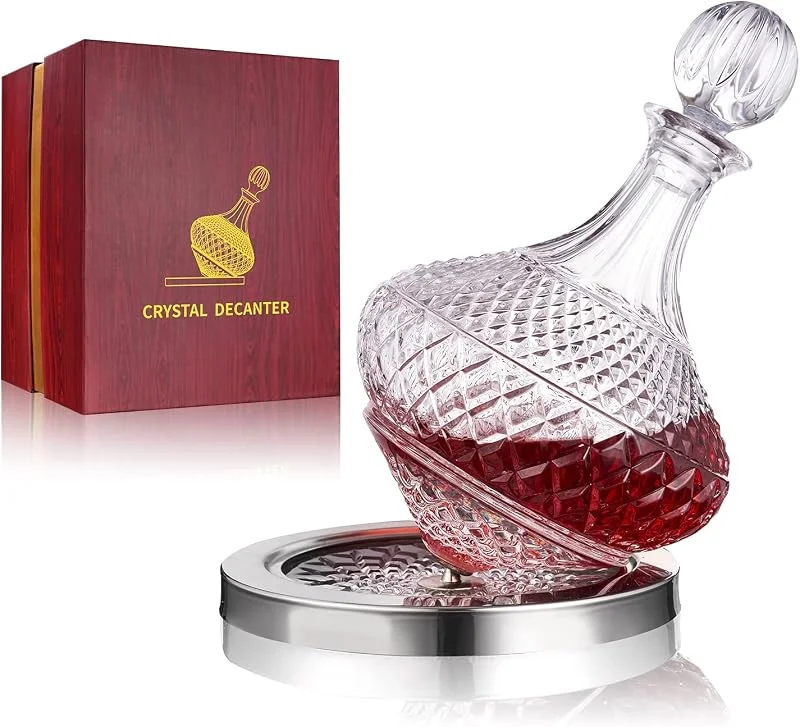 Paysky Decantador de Vino Giratorio Con Tapa - Exclusivo Cristal + Caja de Regalo de Lujo - Buen Regalo Para Hombres y Mujeres en el Día Especial — Vino y mesa festiva