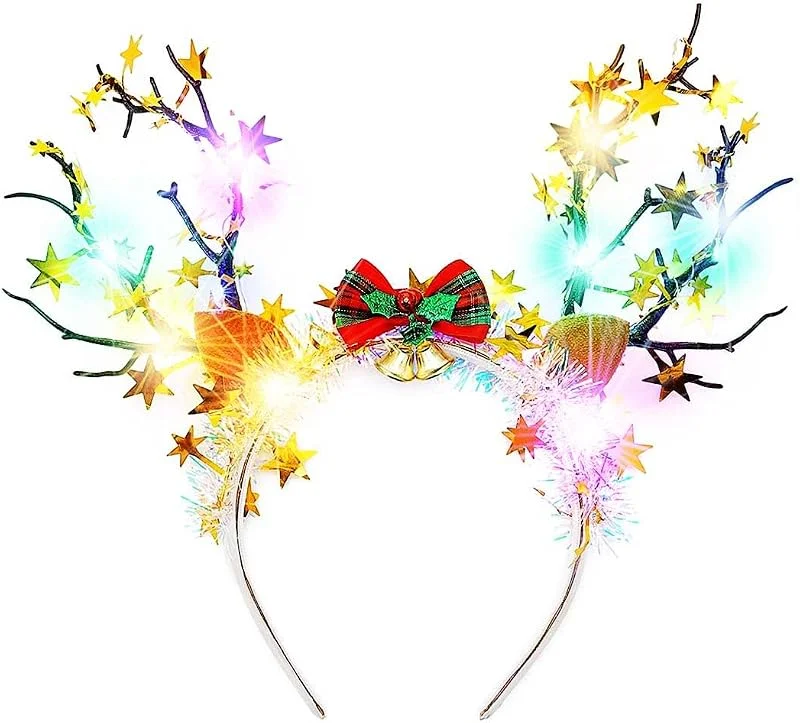 Reaky Diadema de Navidad con luces LED, diadema con cuernos de reno para Navidad, diadema para el pelo con luces LED, accesorios para el cabello de Navidad para mujeres — Ropa Navidad