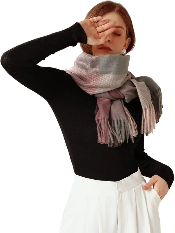 TOPLAZA Bufanda Larga Mujer Mantón a Cuadros con Borlas para Invierno Cálido — Ropa Navidad