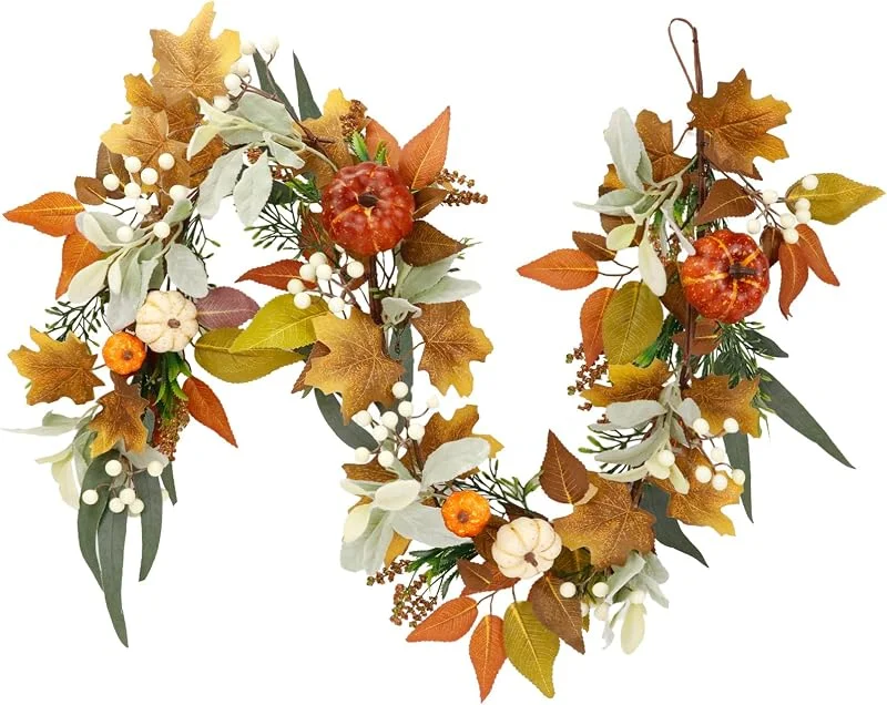 Zavothy 1, 5 m Guirnaldas de Otoño de Arce Hojas de Arce Artificiales Calabazas — Decoracion Navidad