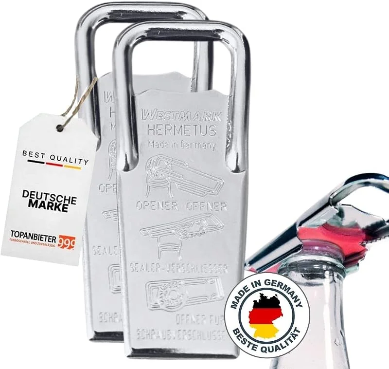 TOPANBIETER 999 Set de 2 abridores y tapadores Hermetus 3 en 1 – Abrecapsulas, abridor de tapa de rosca y tapador de botellas – Acero inoxidable robusto fabricado en Alemania – Abrebotellas para cerveza, vino y — Vino y mesa festiva