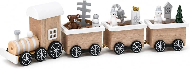 Visita la tienda de WELL HOME MOBILIARIO & DECORACIÓN Well Home Tren Navideño Decorativo de Madera, diseño Natural con vagones y árboles, Adorno para Mesa, estantería o Centro de Navidad, 25x6, 5x3 cm — Decoracion Navidad