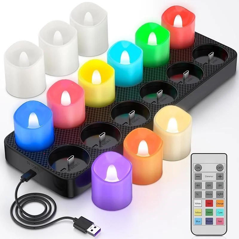 Visita la tienda de PChero PChero Velas recargables sin llama que cambian de color con temporizador — Cena a la luz de velas