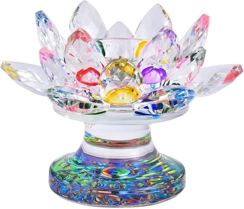 JJQHYC Portavelas de Cristal con Forma de Flor de Loto, Candelabro Elegante para Decoración de Mesa, Portavelas de Vidrio Color para Velas, Hogar — Cena a la luz de velas