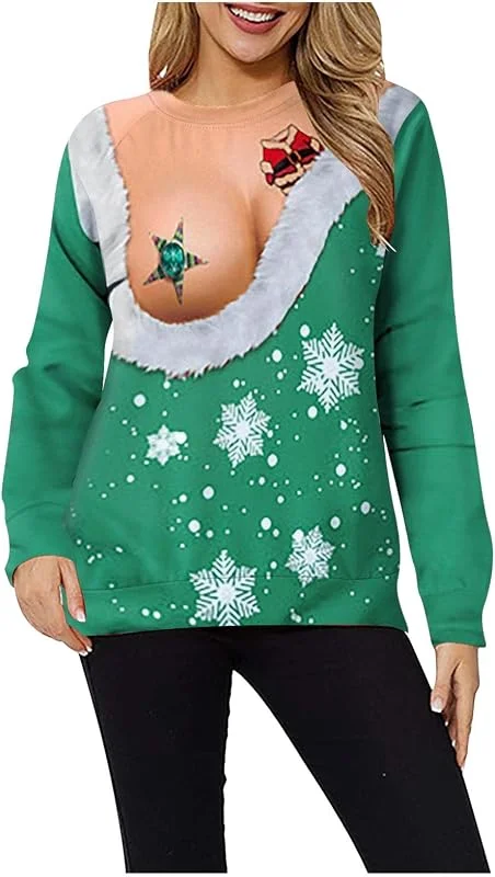Generic Sudadera de Navidad para mujer, divertida sudadera de Navidad con estampado — Ropa Navidad