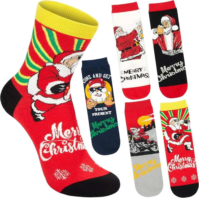 Visita la tienda de BRUBAKER BRUBAKER 5 Pares de Calcetines Navideños - Santa Cool - Medias Coloridas de Navidad para Hombres - Divertido Set de Medias divertidas para Caballero - Algodón suave con Papá Noel - Talla 41-45 — Decoracion Navidad