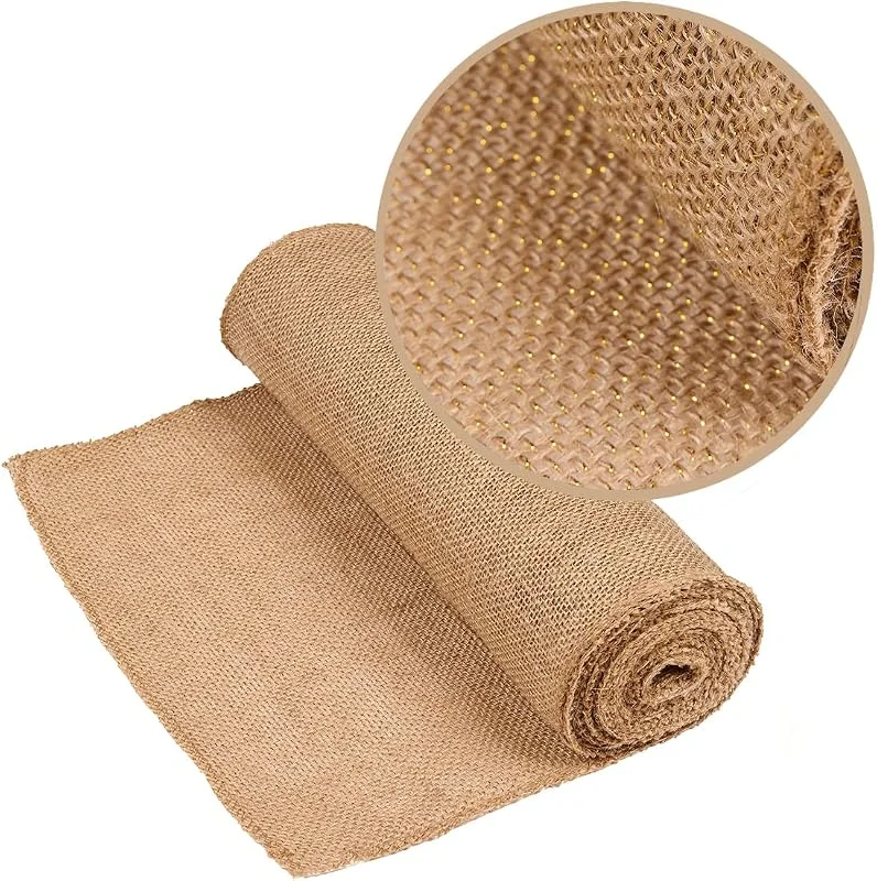La cordeline – Camino de Mesa de Yute con Hilo Dorado – 30 cm x 5 m – Tela de Yute Natural con Borde Cosido – Decoración Bohemia, Navidad, cumpleaños, Bricolaje y Mesa de Fiesta — Adviento y mesa