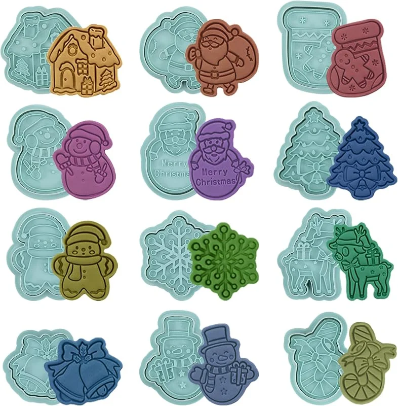 Higtok Moldes para galletas (12 unidades, 3D, Navidad, para fondant o galletas, para niños, para decoración de tartas y galletas) — Hogar y cocina