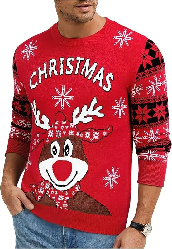 Visita la tienda de Uniexcosm Uniexcosm Jersey Navideño Hombre de Punto Manga Larga — Ropa Navidad