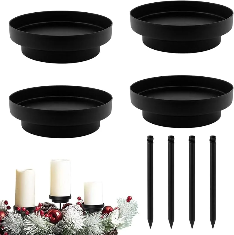 EVBOTGEE 4 piezas 2 en 1 corona de Adviento portavelas, negro, plato de vela — Adviento y mesa
