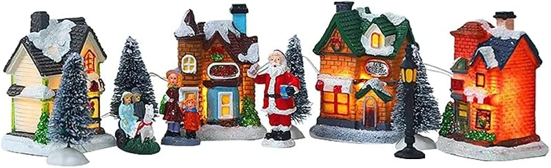 Gonetre Juego de casas en miniatura con iluminación LED, pueblo, Navidad, escena, pueblo, decoración navideña — Decoracion Navidad