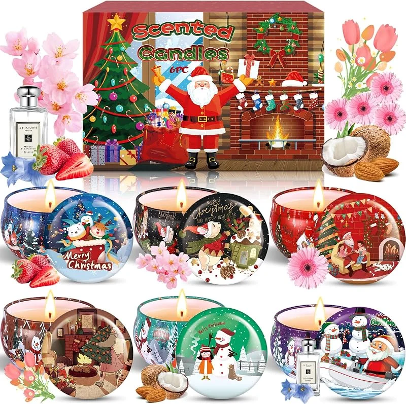 ZHHGOO Juego De Regalo De Velas Perfumadas Navideñas, 6 Piezas Vela Aromática Regalo de Velas de Soja de Aromaterapia Cera de Soja Natural Vela para Boda Navidad Cumpleaños Día de San Valentín — Cena a la luz de velas