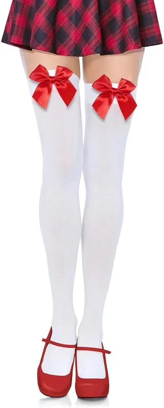 TAXTYHRE Calcetines Largos Mujer con Lazos, Calcetines Hasta la Rodilla para Mujer, Calcetines Altos con Lazo Rojo, para Niña y Mujeres San Valentín Carnaval Cosplay Fiesta Navidad — Ropa Navidad